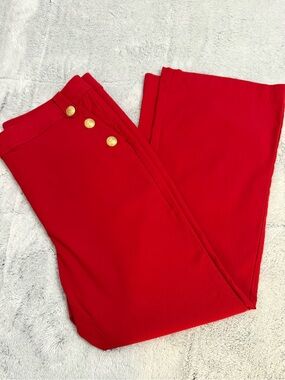 Lane Bryant Red Nautical Sailor Wide Leg Pants Gold Crest Buttons 16S